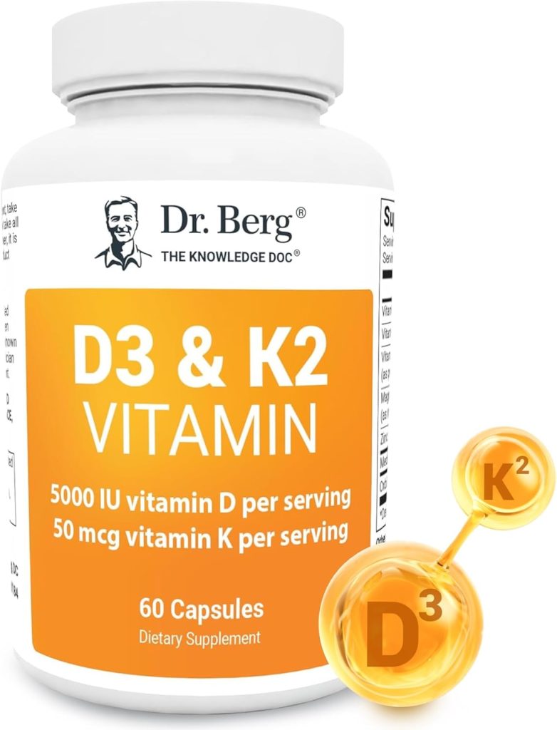 Dr. Berg Vitamin D3 K2 w/MCT Powder - Includes 10,000 IU of Vitamin D3, 100 mcg MK7 Vitamin K2, Purified Bile Salts, Zinc  Magnesium for Ultimate Absorption - K2 D3 Vitamin Supplement - 120 Capsule