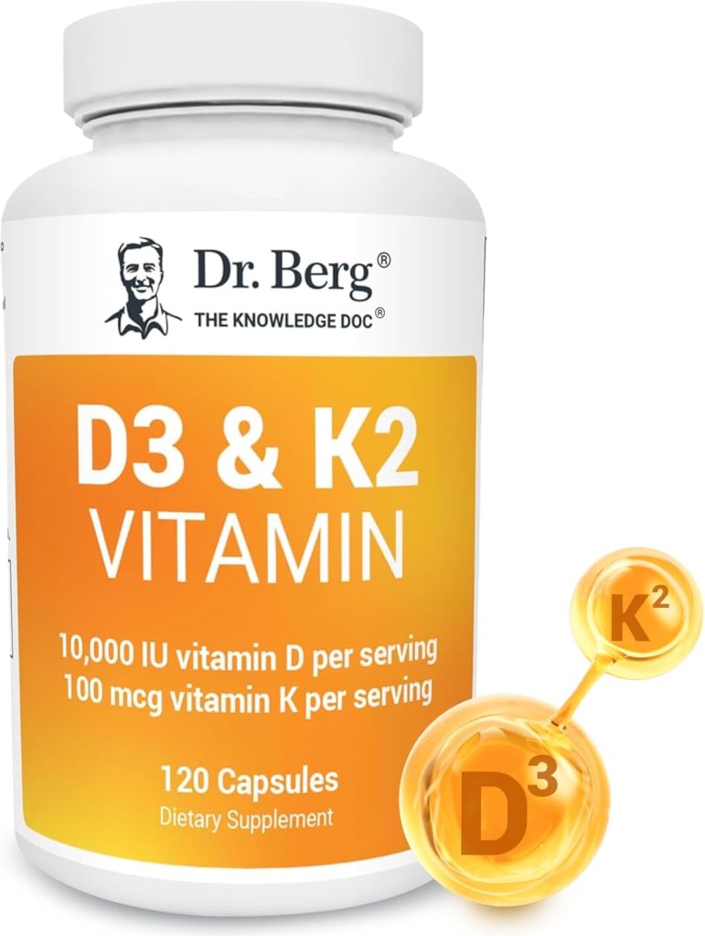 Dr. Berg Vitamin D3 K2 w/MCT Powder - Includes 10,000 IU of Vitamin D3, 100 mcg MK7 Vitamin K2, Purified Bile Salts, Zinc  Magnesium for Ultimate Absorption - K2 D3 Vitamin Supplement - 120 Capsule