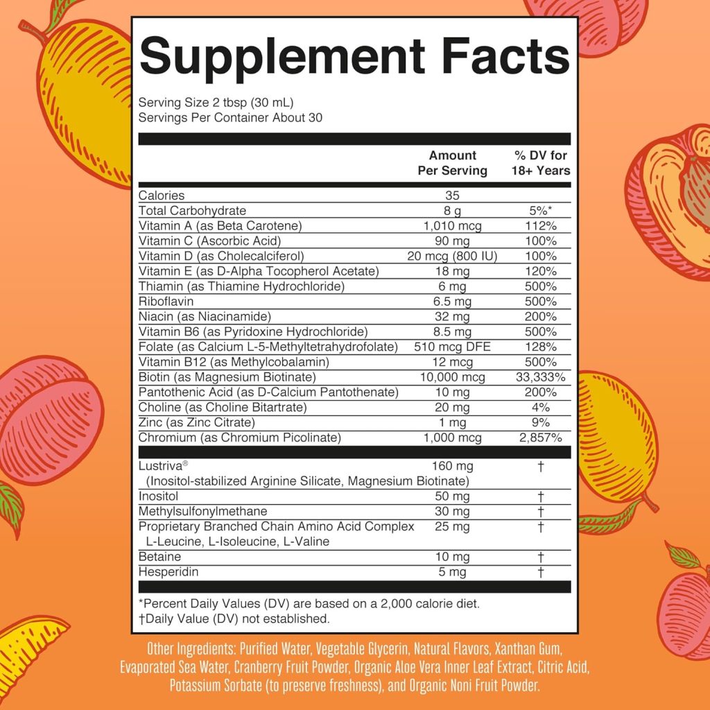 MaryRuths Liquid Multivitamin + Lustriva® Hair Growth | Biotin 10000mcg | Vitamin D | B Vitamins | Clinically Tested for Thicker Hair, Wrinkles, Fine Lines, Skin Care | Ages 18+ | 30 Fl Oz