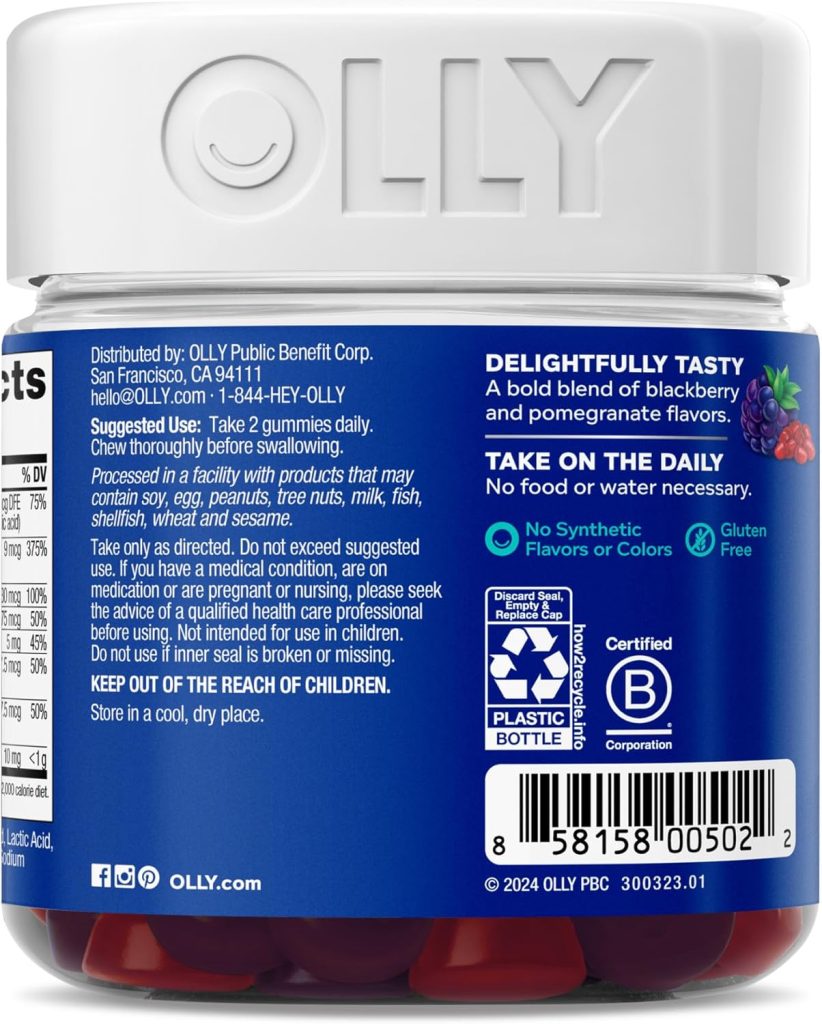 OLLY Mens Multivitamin Gummy, Vitamins A, C, D, E, B, Zinc, Blackberry Flavor, 45 Day Supply - 90 Count