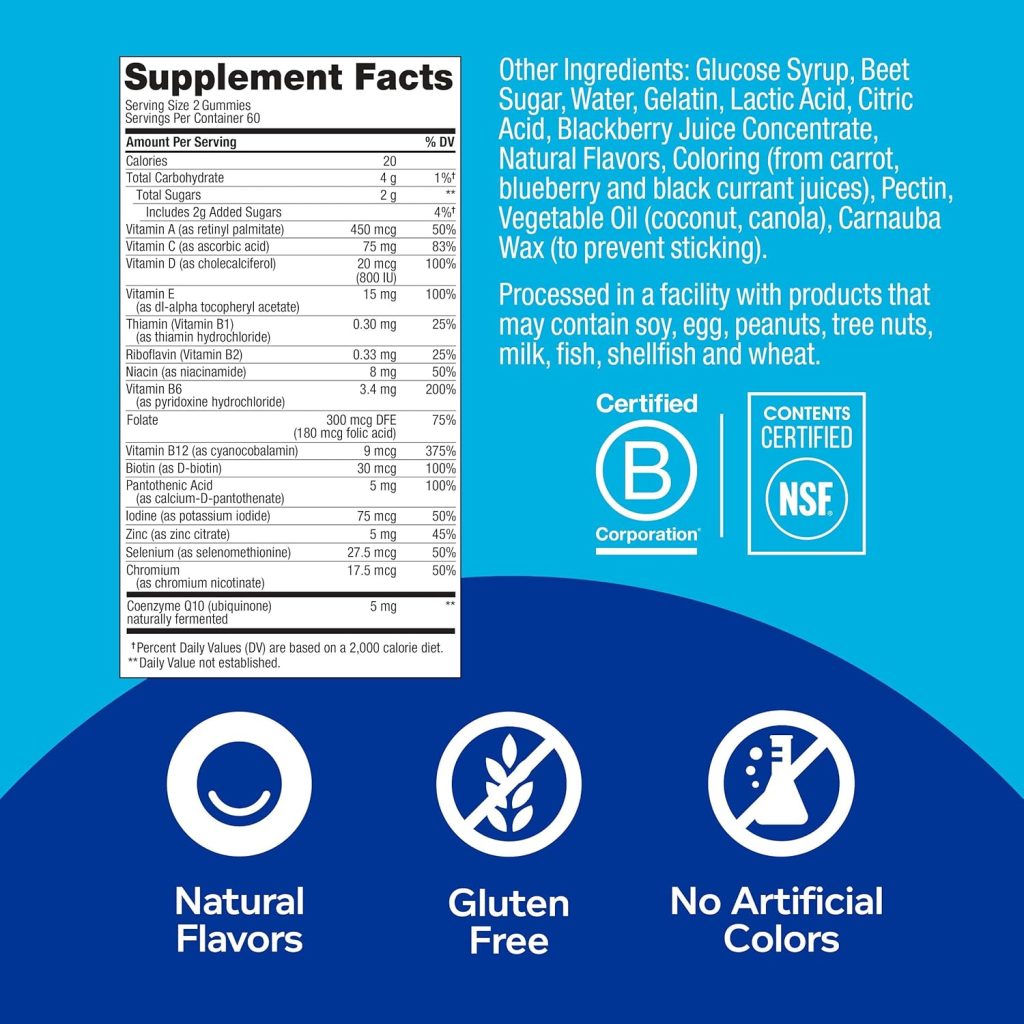 OLLY Mens Multivitamin Gummy, Vitamins A, C, D, E, B, Zinc, Blackberry Flavor, 45 Day Supply - 90 Count