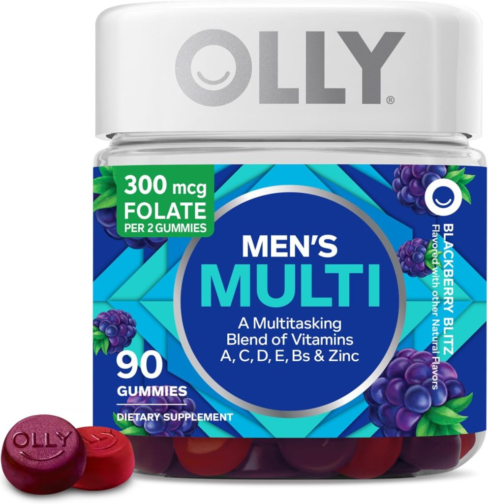 OLLY Mens Multivitamin Gummy, Vitamins A, C, D, E, B, Zinc, Blackberry Flavor, 45 Day Supply - 90 Count