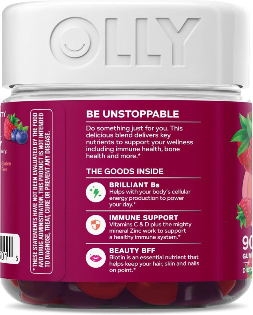 OLLY Womens Multivitamin Gummy, Vitamins A, D, C, E, Biotin, Folic Acid, Adult Chewable Vitamin, Berry Flavor, 45 Day Supply - 90 Count (Packaging May Vary)