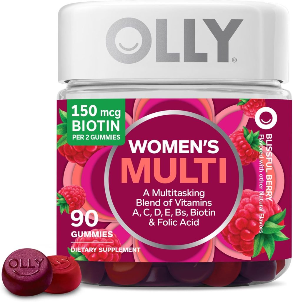 OLLY Womens Multivitamin Gummy, Vitamins A, D, C, E, Biotin, Folic Acid, Adult Chewable Vitamin, Berry Flavor, 45 Day Supply - 90 Count (Packaging May Vary)