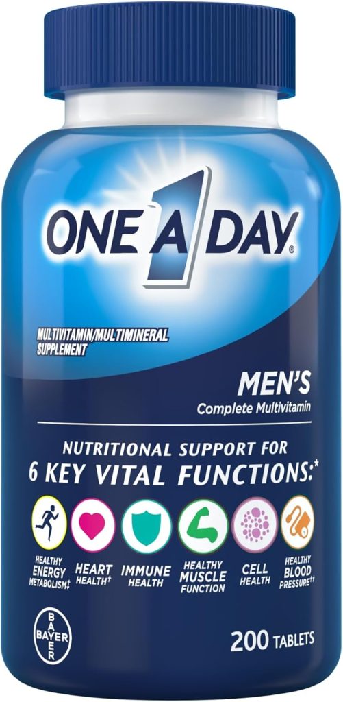 One A Day Men’s Multivitamin, Supplement Tablet with Vitamin A, Vitamin C, Vitamin D, Vitamin E and Zinc for Immune Health Support, B12, Calcium  more, 200 count (Packaging May Vary)