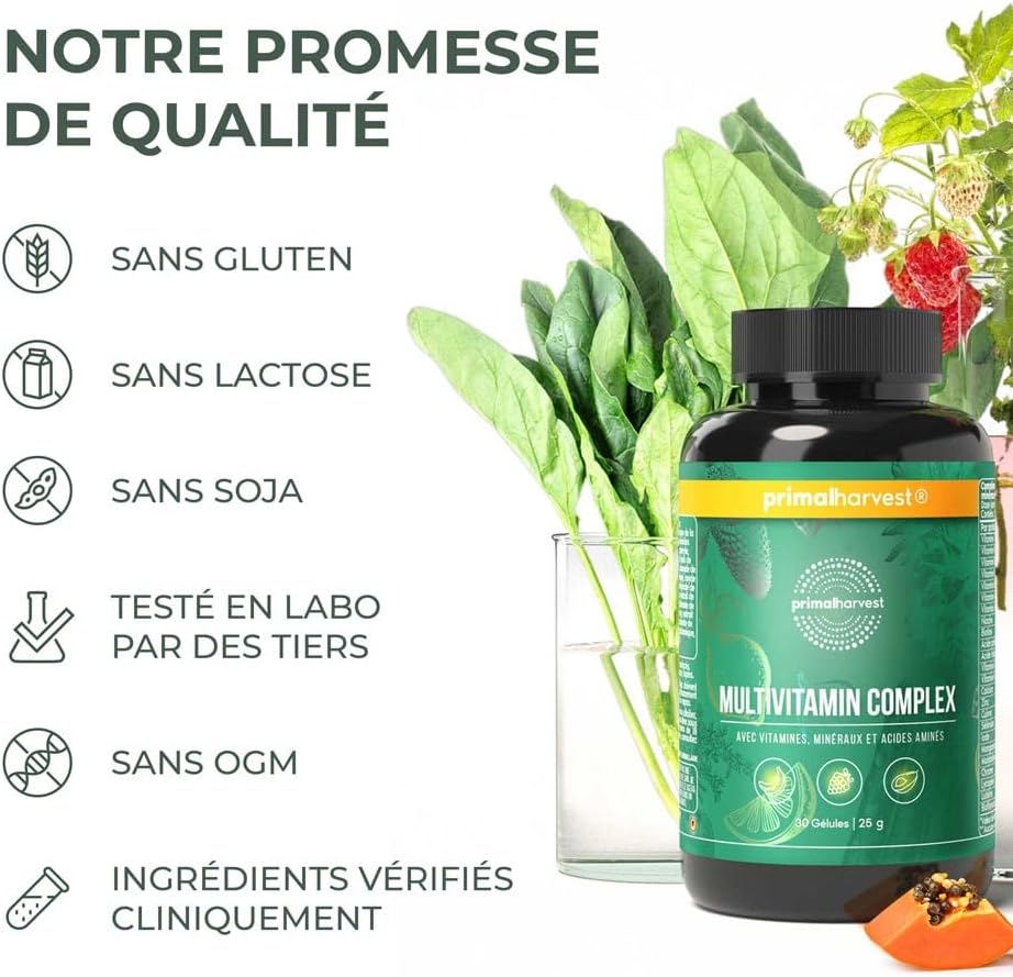 Primal Harvest Multivitamin for Women and Men Vitamin A, Vitamin C, Vitamin D and E, Vitamin B12, B6, Biotin, Zinc Supplements, 30 Capsules