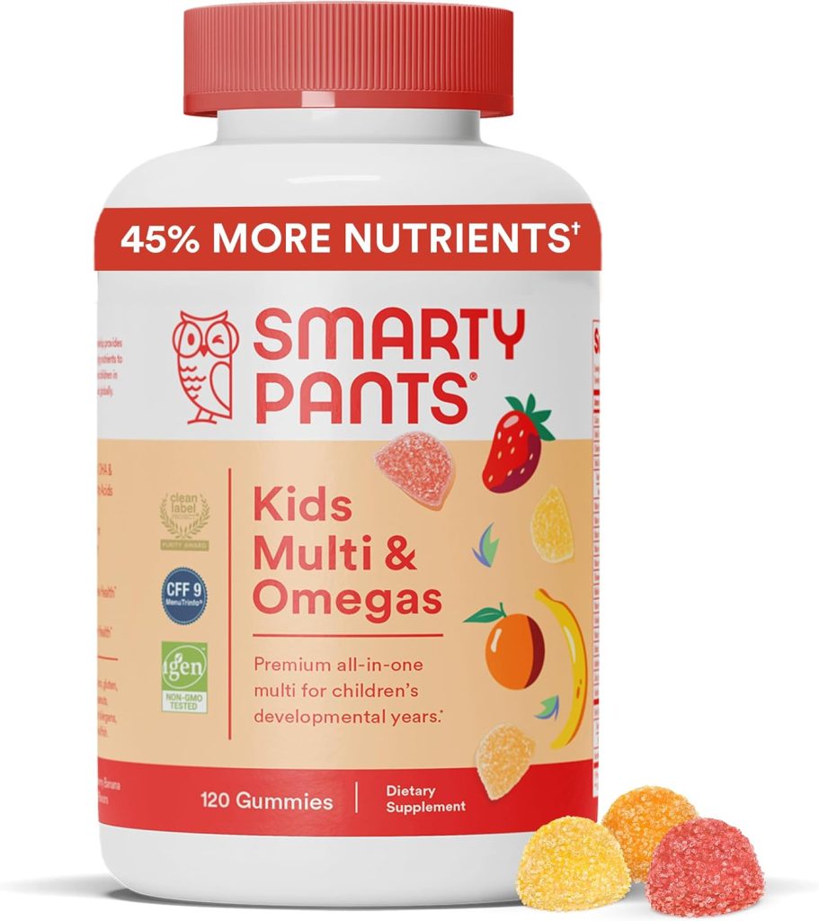 SmartyPants Kids Multivitamin Gummies: Omega 3 Fish Oil (EPA/DHA), Vitamin D3, C, Vitamin B12, B6, Vitamin A, K Zinc for Immune Support, Gluten Free, Three Fruit Flavors, 120 Count (30 Day Supply) SmartyPants Kids Multivitamin Gummies: Omega 3 Fish Oil (EPA/DHA), Vitamin D3, C, Vitamin B12, B6, Vitamin A, K Zinc for Immune Support, Gluten Free, Three Fruit Flavors, 120 Count (30 Day Supply)